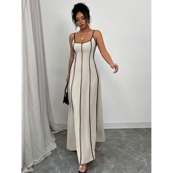 New Women's Summer Color Block Spaghetti Strap Backless Dress - Picture 4 of 7